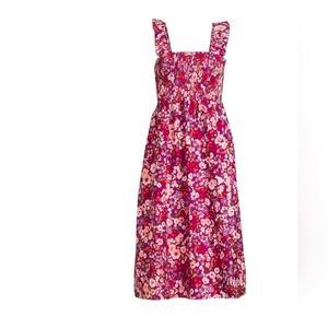 Time and Tru NEW Floral Smocked Midi Dress with Ruffle Straps and Pockets
